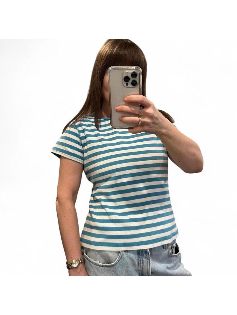 Y2K Blue Stripe Baby Tee Skater Surf Indie Sleaze Top